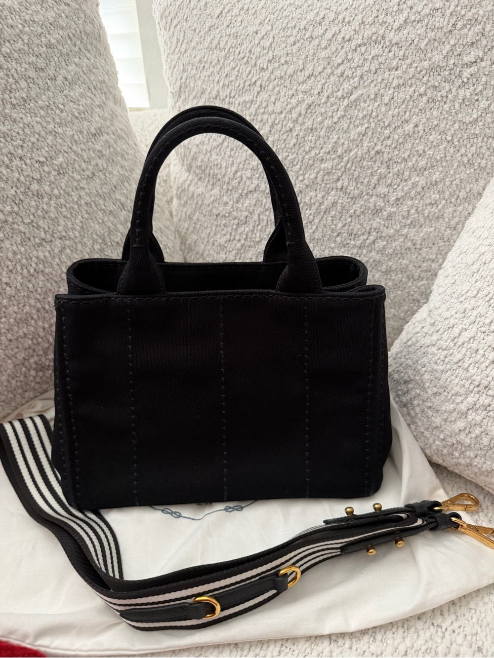 Prada Black Canvas Tote with Gold Logo - Picture 6 of 15